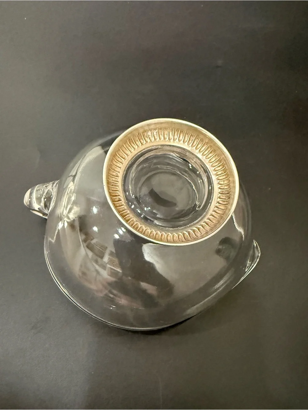 Vintage Ribbed STERLING Silver Base Clear Glass Gravy Boat Sauce Dish